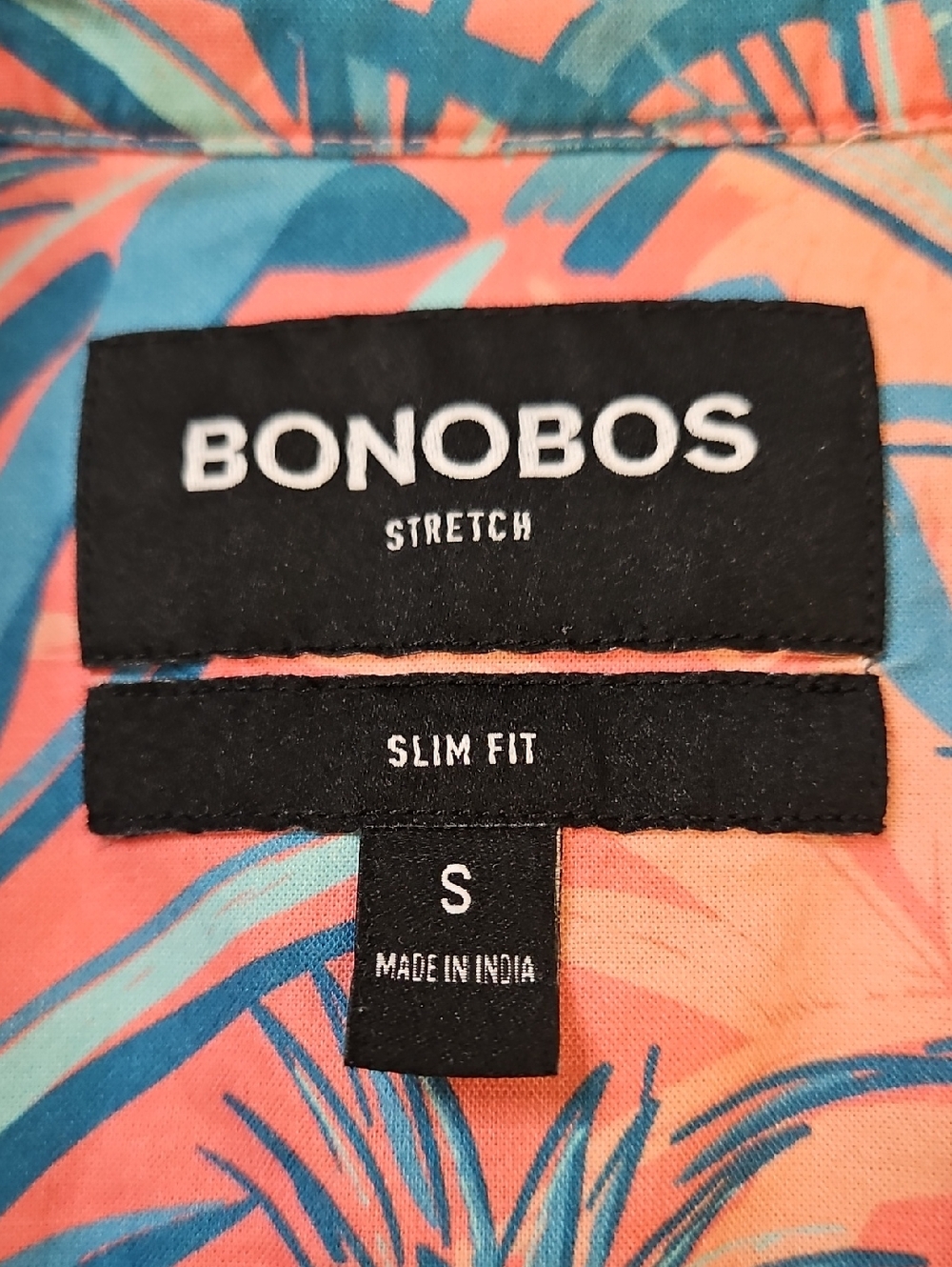 Bonobos Men’s Short-Sleeve Coral/Blue Pineapple Print, Size Small, Slim Fit - Picture 4 of 12
